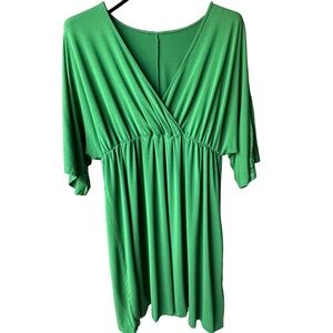 Mini Dress with split dolman Sleeves Stretch Green Dress 2X
